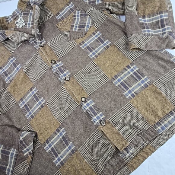ORTON BROTHERS PATCHWORK BROWN FLANNEL SHIRT MEN'S SIZE LARGE - Picture 4 of 16